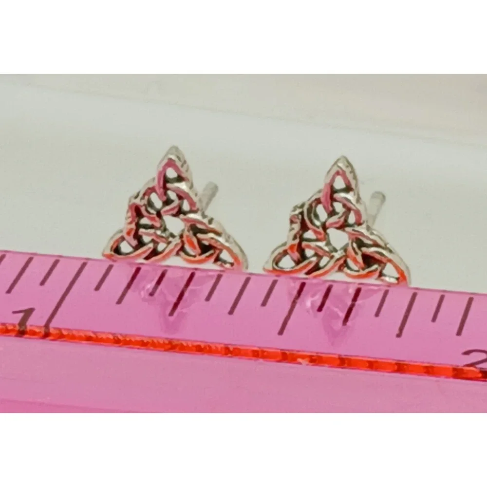 Vintage Celtic Trinity Knot Earrings 925 Sterling Silver Triquetra Petite Studs - Picture 7 of 16